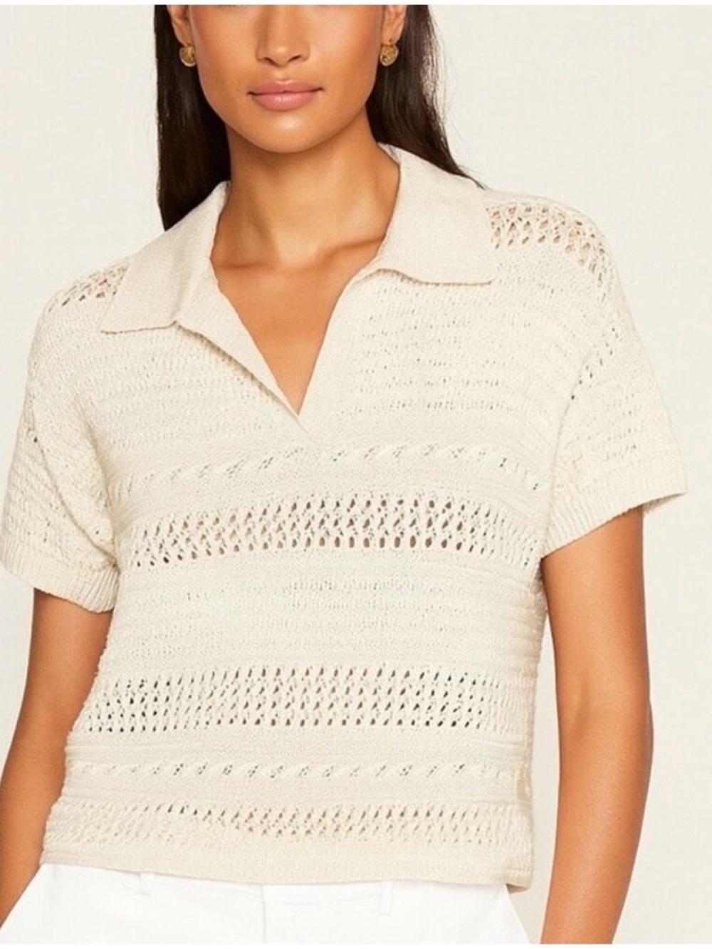 Joie Crochet Short Sleeve Polo Top